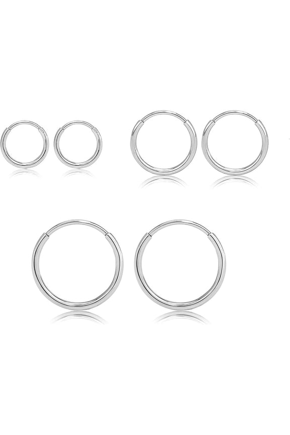 Limerencia G23 Titanium Slim Hoop Earrings, Hypoallergenic Nose/Lip Earrings 3Pairs Silver Unisex