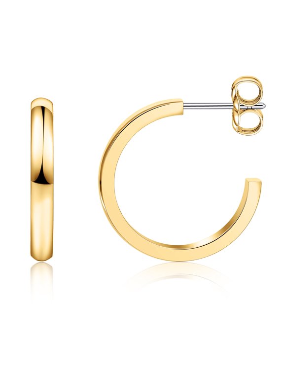 F136 Implant Grade Titanium Edge Hoop Earrings for Women, Hypoallergenic Cartilage Huggie Earring | Thin Square Edge Open Hoop