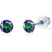 Limerencia Hypoallergenic G23 Pure Titanium Screw Back Earrings Post for Sensitive Ears Simulated Diamond Cartilage (5mm, Rainbow Quartz)