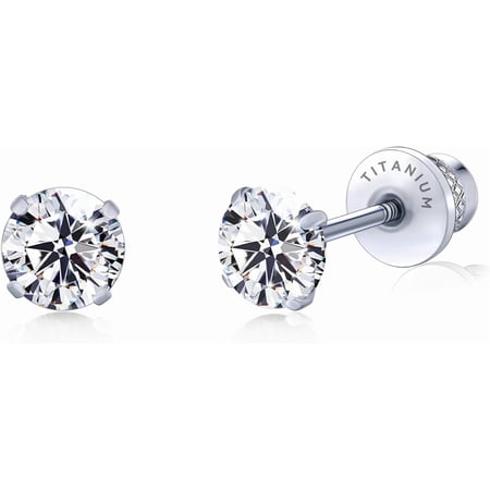 Limerencia Hypoallergenic G23 Pure Titanium Screw Back Earrings Post for Sensitive Ears Simulated Diamond Cartilage (5mm, White CZ)
