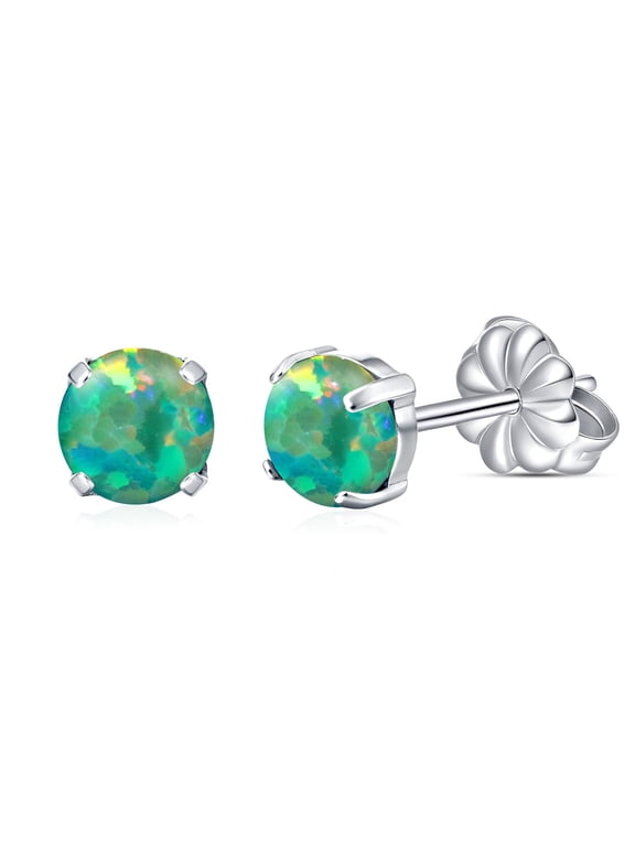 F136 Implant Grade Titanium Stud Earrings for Women, Hypoallergenic Opal Stud Earrings | Green 5mm, Lightweight Comfortable Studs, Elegant Jewelry Gift for Women