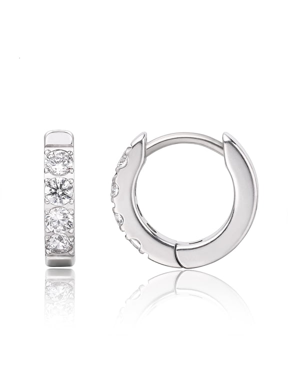 Limerencia Silver Small Hoop Earrings for Women Men Cubic Zirconia, Cuff Earrings Mini Piercing Jewelry for Women Sensitive Ears