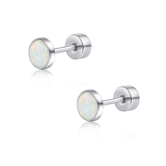 Limerencia Thread Flat Back Stud Earrings, Titanium Hypoallergenic Earrings for Women Men, Opal Stud Earrings Surgical Stainless Steel Stud Earring for Cartilage,White 3mm
