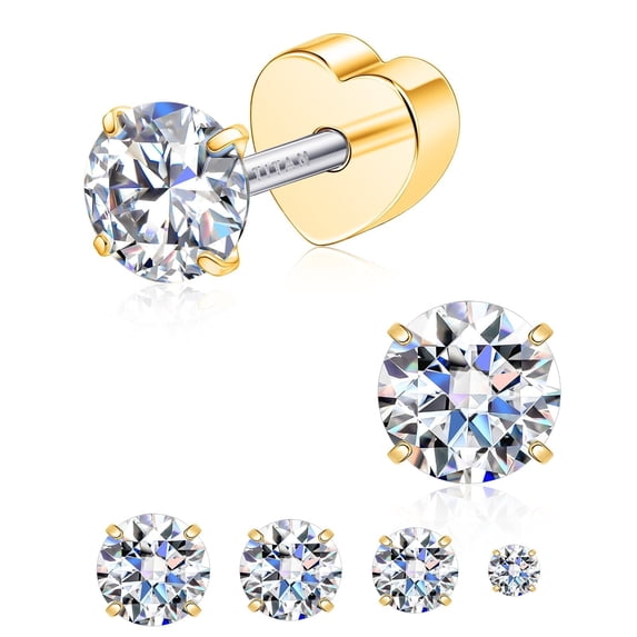 Limerencia Titanium Flat Back Stud Earrings, Moissanite Stud Earrings for Women Men | Hypoallergenic Helix Earrings, Screw Back Tragus Earrings