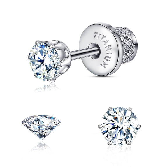 Limerencia Titanium Hypoallergenic CZ Flat Back Stud Earrings for Women 20G F136 Implant Grade, 6-Prong Nickel-Free Flat Screw Back, Cartilage Tragus Earring, 24H Comfort Wear for Sensitive Ears