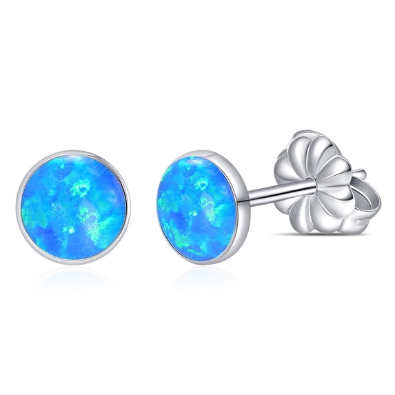 Limerencia Titanium Hypoallergenic Earrings, Opal Stud Earrings for Sensitive Ears Delicate Jewelry,Blue Opal 5mm