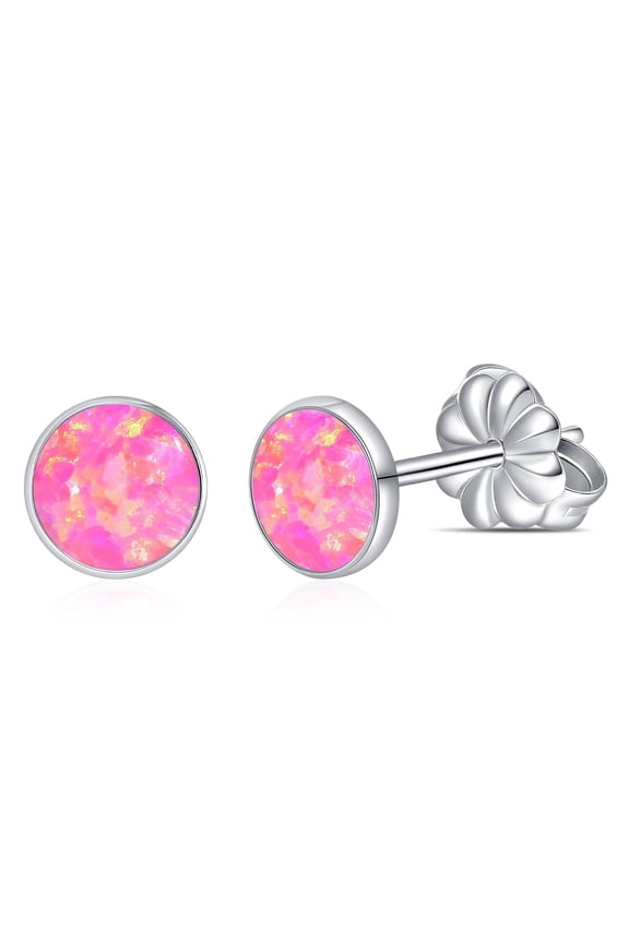Limerencia Titanium Hypoallergenic Earrings, Opal Stud Earrings for Sensitive Ears Delicate Jewelry,Pink Opal 5mm
