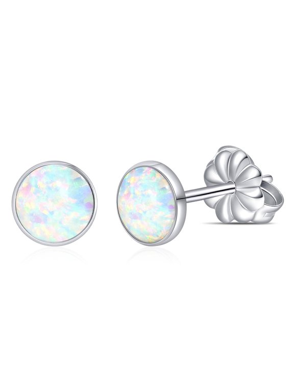 Limerencia Titanium Hypoallergenic Earrings, Opal Stud Earrings for Sensitive Ears Delicate Jewelry,White Opal 5mm