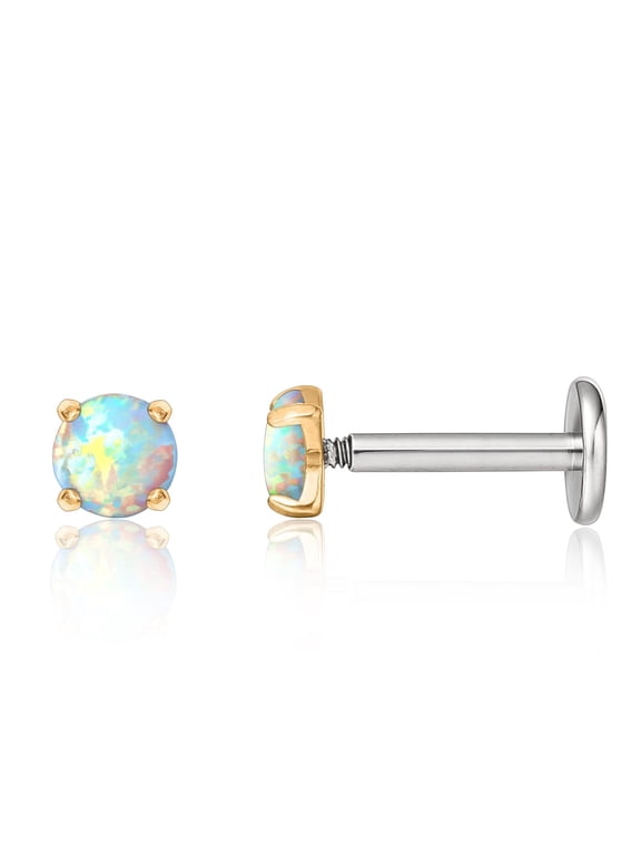 Flat Back Stud Earrings,Internally Threaded Stud Piercing Jewelry for Tragus Helix Cartilage Conch Nose Hypoallergenic Lip Labret Medusa Piercing