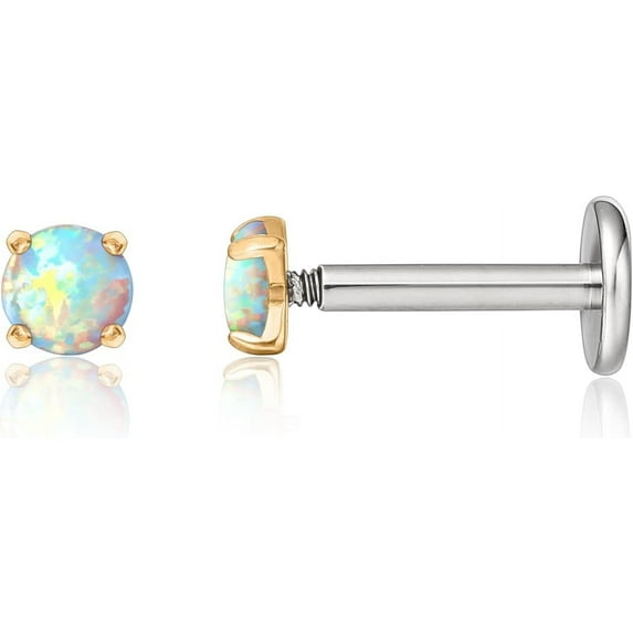 Limerencia Titanium Internally Threaded Tragus Piercing Jewelry, White Opal, Piercing Nose Studs Earring