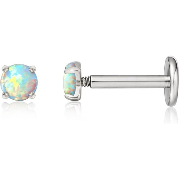 Limerencia Titanium Jewelry, 3mm White Opal Earrings, Unisex, 2 Pieces