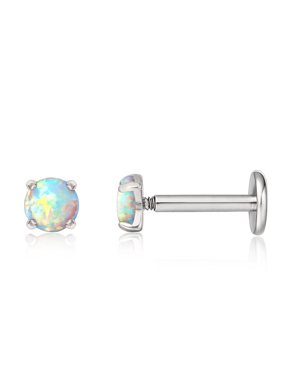 18g Titanium Internal Thread Opal Stud Piercing Jewelry | for Tragus/Nose/Helix/Conch/Medusa/Lip/Labret - Helix Tragus Cartilage Earring for Women Men 2PCS