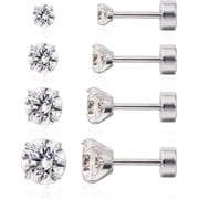 Flat Back Cartilage Earrings, Hypoallergenic Cubic Zirconia Studs, Pack of 4 Pairs, 3-6mm for Women and Men