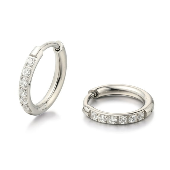 Limerencia Titanium Jewelry Huggie White CZ Earrings, 10mm, Pair