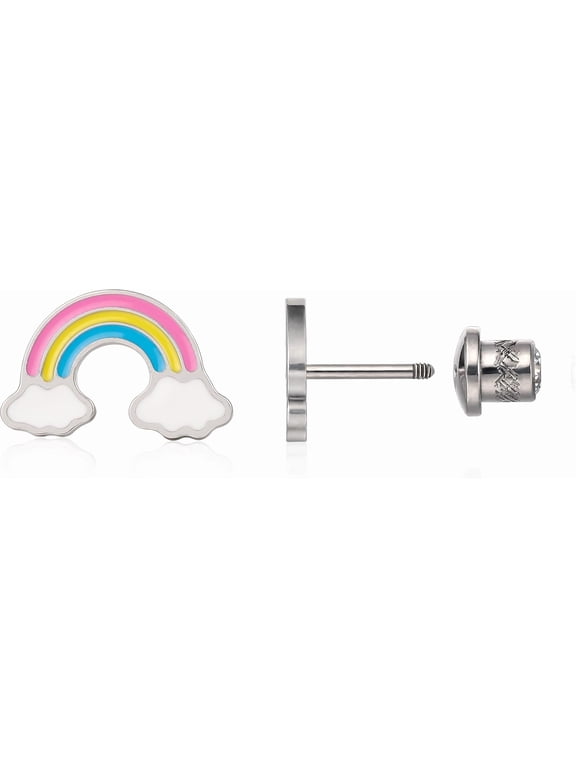 Limerencia Titanium Screw-on Earrings, Hypoallergenic, Rainbow Cloud Shape for Women with Sensitive Ears