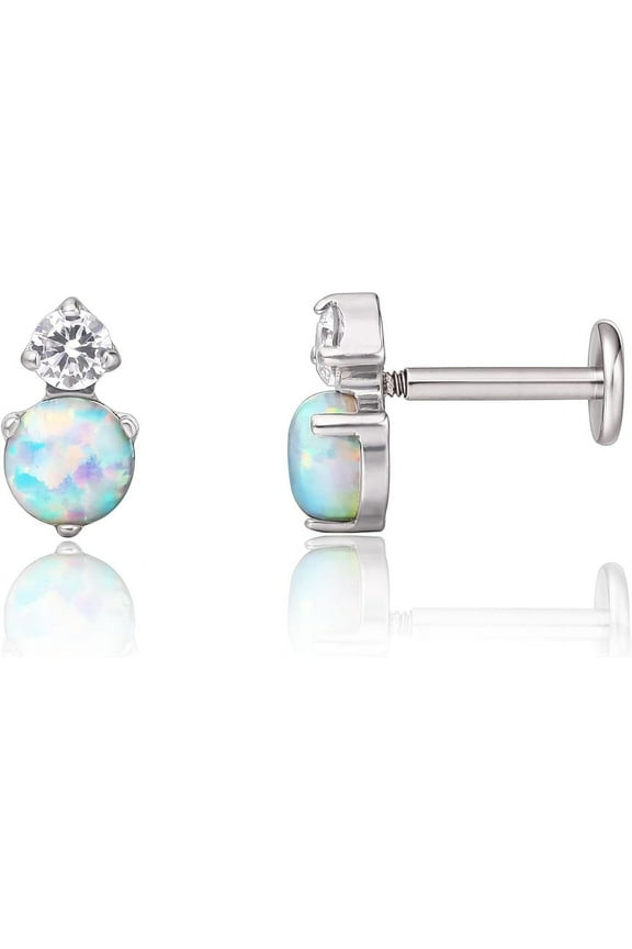 Limerencia Titanium Tragus Piercing Jewelry, White Opal Earrings, 2 Pieces