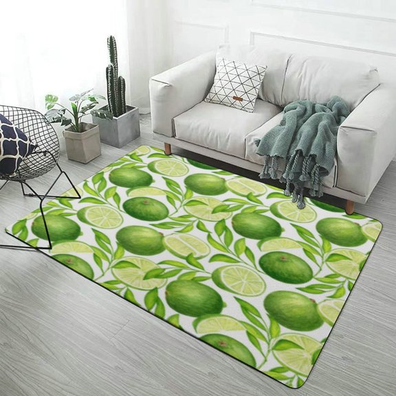 Limes Leaves White Background Pattern Soft Comfy Area Rugs Carpet Suitable for Living Room Kitchen Bedroom Laundry Room Home Decorations