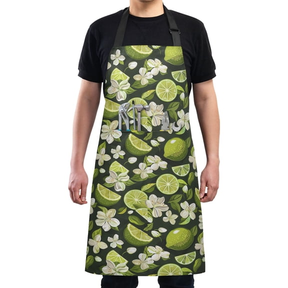Limes and Jasmine Flowers Kitchen Apron with 2 Pockets Adjustable waterproof Cooking Aprons for Women Men Chef