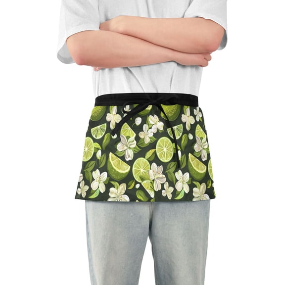 Limes and Jasmine Flowers Server Apron with 3 Pockets Waterproof Waitress Waist Short Apron for Man Woman 12 Inches