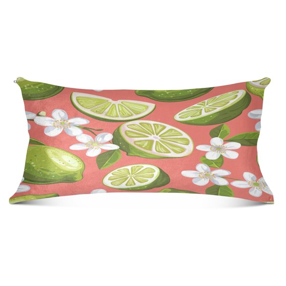 Limes and White Flowers Plush Pillow Cases Body Size Ultra Soft Warm Pillowcases with Zipper 20"x54"