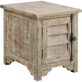 Limestone Gray End Table with Shelves & Louvered Door - Plank Top