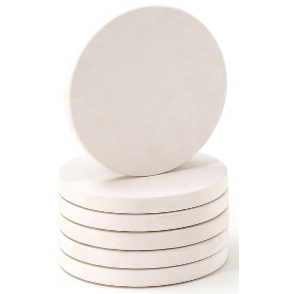 Limestone Marble-Effect Coaster Set, 6 Pack, Neutral Tone, For Home Bar Dining