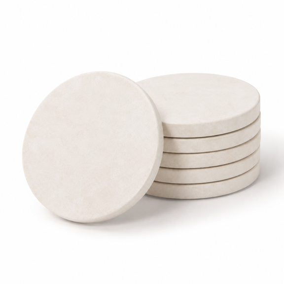 Limestone Water Absorbing Marble Style Coaster Set, Pack of 6, Neutral Beige