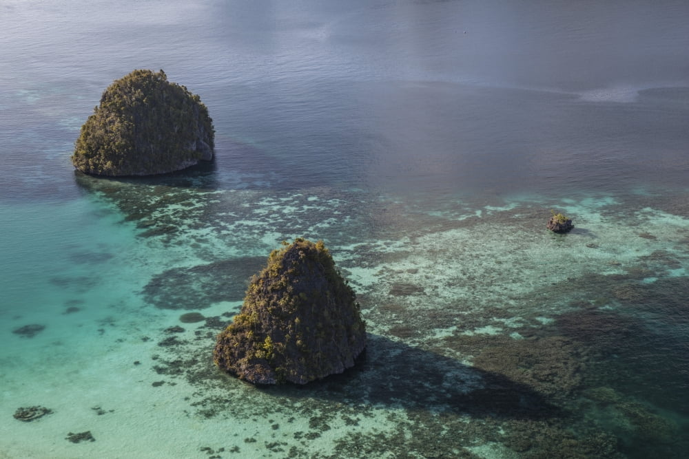 Limestone islands surrounded by a coral reef in Raja Ampat Canvas Art - Ethan DanielsStocktrek Images (17 x 12)