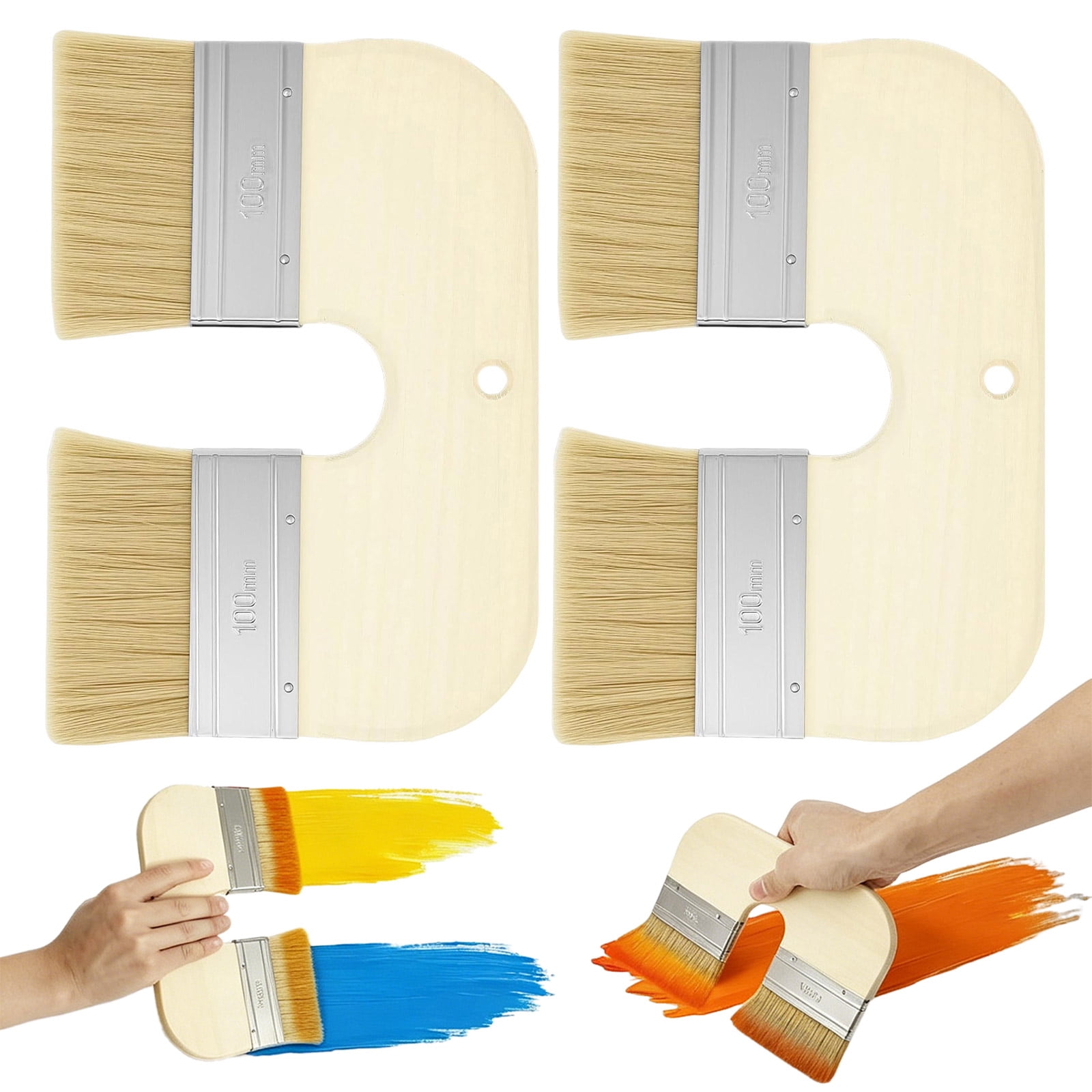Limewash Paint Brush Natural Bristle, 9.5Inch Wide U-Shaped Double Brush for Limewash on Brick & Interior Walls