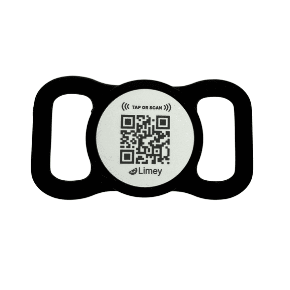 Limey Smart Pet Tag – NFC + QR Code | Custom Pet Profile & vCard | Silicone | Black | Medium