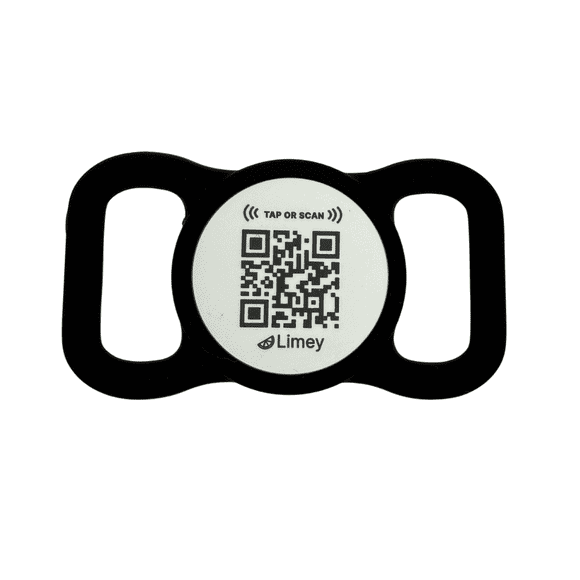 Limey Smart Pet Tag – NFC + QR Code | Custom Pet Profile & vCard | Silicone | Black | Medium