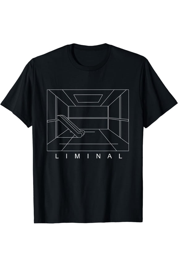 Liminal Space Aesthetic Minimalist Line Art Graphic T-Shirt, Surreal Architecture Weirdcore Dreamcore Retro Fashion Tee