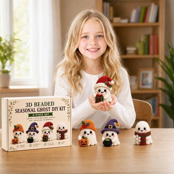 Limited 3D Beaded DIY Kit, 4 Designs DIY Kit, Frog Beading Kits with Instructions, Cute Bead Art Handmade Bird Gift for Beginners & Craft Enthusiasts Ghost