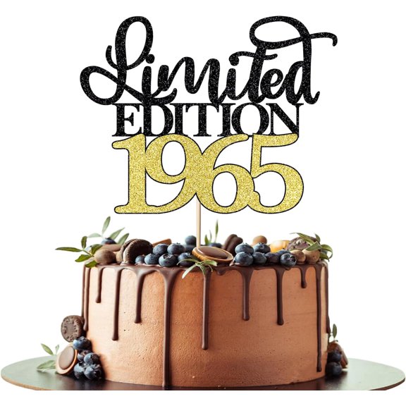 Limited Edition 1965 Cake Topper, Happy 60th Birthday Cake Topper, Men and Women Cheer 60 Years /60 & Fabulous Cake Decoration, Black Gold Glitter 60th Birthday Party Decoration Supplies