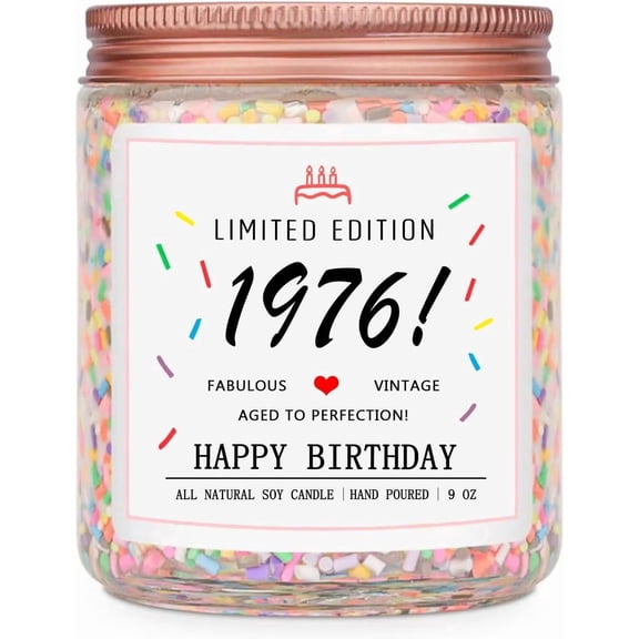 Limited Edition 1976 Handmade Vanilla Birthday Cake Scent Candle with Sprinkles Novelty 50th Birthday Decor Gift for 50 Year Old Women