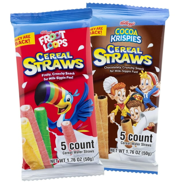 Limited Edition 2025 Kellogg’s SBF3&nbsp;Cereal Straws, Cocoa Krispies and Froot Loops Edible Stir Sticks, Nostalgic Treat, 5 Count, (2 Pack)
