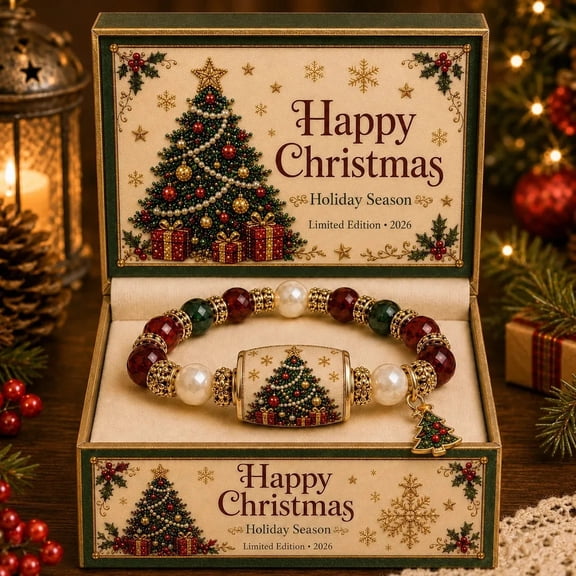 Limited Edition 2026 Christmas Magic Collection Bracelet,Festive Tree Charm Bracelet 2026,Red/Green/Gold Beaded for Gift Wrapping Station & Winter Nights​