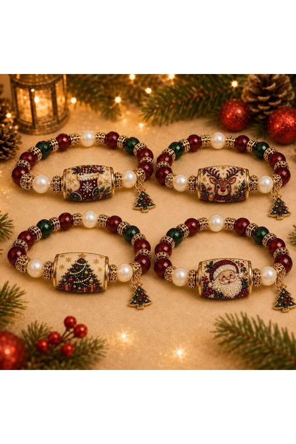 Limited Edition 2026 Christmas Magic Collection Bracelet, Santa Jewelry Gift Boxes, Gold Beads for Jewelry Making, Jewelry Box for Women, Small Jewelry Gift Box, Festive Holiday Party Wear
