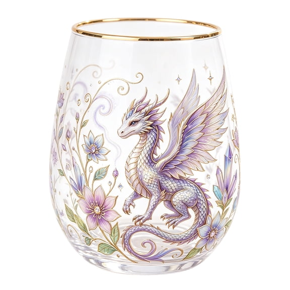 Limited Edition 2026 Faerie Dragon Glass Tea Cup – Hand Embossed Fantasy Art – Stemless Glass for Tea Coffee and Wine – Whimsical Home Decor (A)