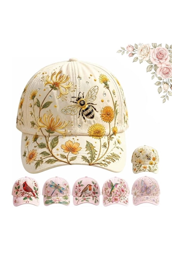 Limited Edition 2026 Garden Morning Baseball Cap, Adjustable Breathable Floral Hummingbird Cottagecore Hat, Ideal Gardening Gift for Women (Pink Bird & Cherry Blossom)