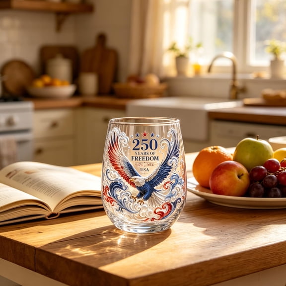 Limited Edition 2026 USA 250th Anniversary Commemorative Glass, Patriotic Bald Eagle Stemless Whiskey Glass for Independence Day Bar Decor Gift