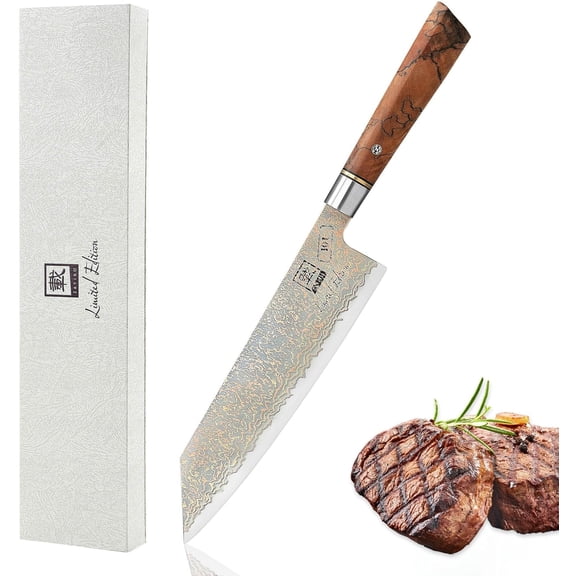 Limited Edition Copper Damascus Chefs Knife  8.3" Kiritsuke Blade | Damascus Steel with VG10 Core & Copper Texture | Maple Wood Handle | Professional Kitchen Knife in Gift Box