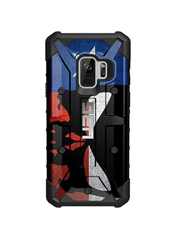 Limited Edition Customized Prints by Ego Tactical Over a UAG Urban Armor Gear Case for Samsung Galaxy S9 (Standard 5.8")- Weathered Texas State Flag Punisher Sideways