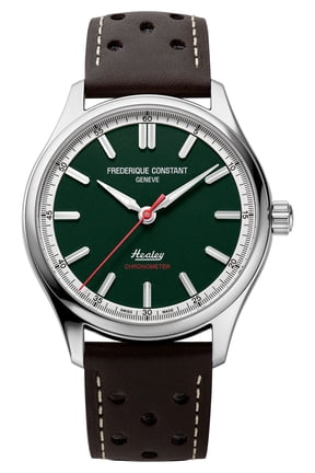 Limited Edition Frederique Constant Classics Vintage Rally Healey COSC Automatic Stainless Steel Green Dial Brown Leather Strap Mens Watch FC-301HGRS5B6