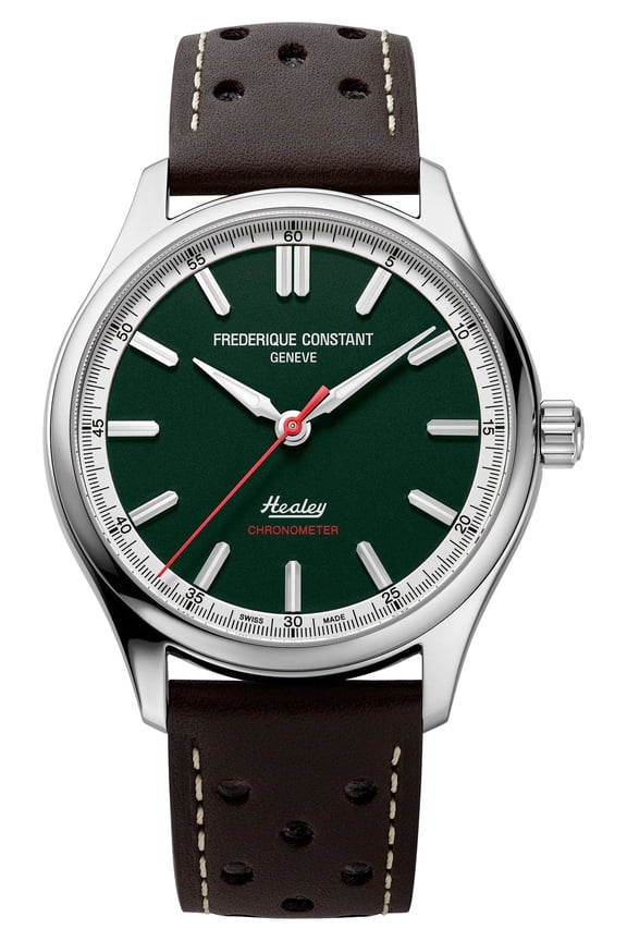 Limited Edition Frederique Constant Classics Vintage Rally Healey COSC Automatic Stainless Steel Green Dial Brown Leather Strap Mens Watch FC-301HGRS5B6