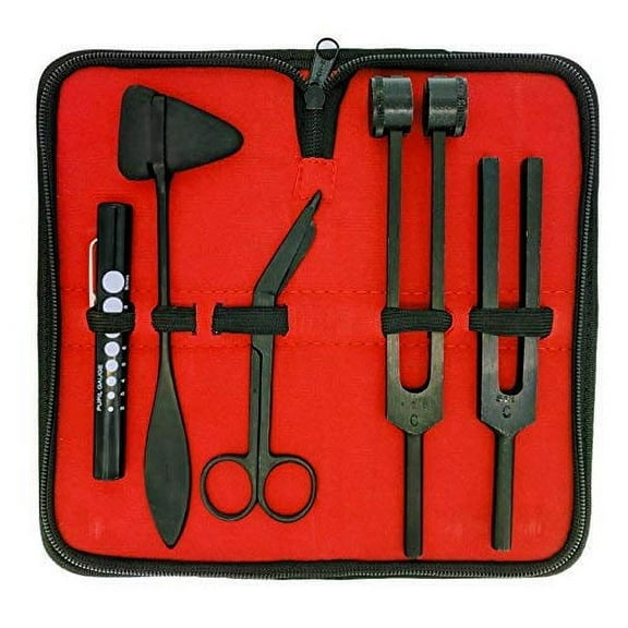 Limited Edition - Full Tactical Black - Grudge Style Set of 5 pcs Reflex Percussion Taylor Hammer + Penlight + Tuning Fork C 128 C 512 + Bandage Scissors 5.5"