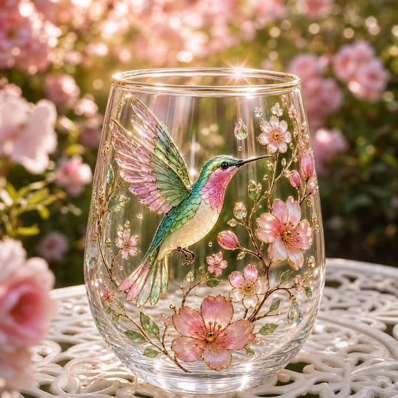 Limited Edition Garden Morning Bliss Glass Tea Cup, Hummingbird Floral Clear Embossed Glass Cup, Nature Bird Flower Mug for Tea Coffee Iced Drinks, Gift for Mom Friends Garden Lovers (Hummingbird)