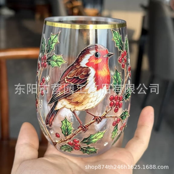 Limited Edition Garden Morning Bliss Glass Tea Cup, Hummingbird Floral Clear Embossed Mug for Tea Coffee Cold Drinks, Gold Rimmed Nature for Women Mom Garden Lovers (Robin)