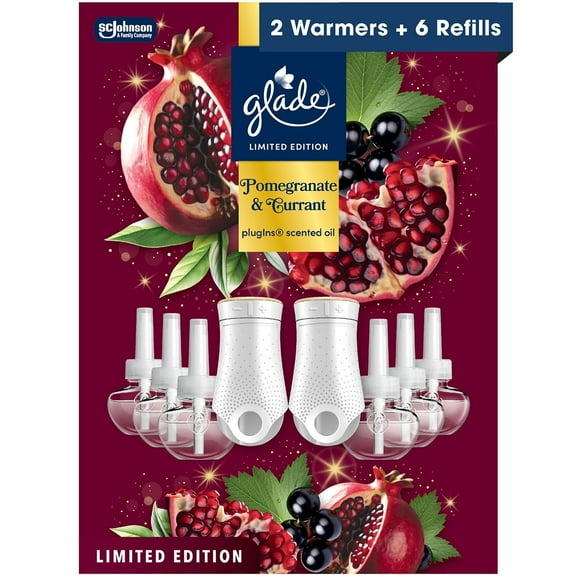 Limited Edition Glade PlugIns Scented Oil, Pomegranate & Currants, 2 Warmers + 6 Refills