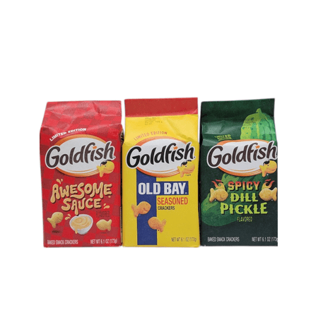 Limited Edition Goldfish Awesome Sauce, Spicy Dill Pickle, and Old Bay Flavored Baked Snack Crackers 6.1 oz Each - 3 Pack